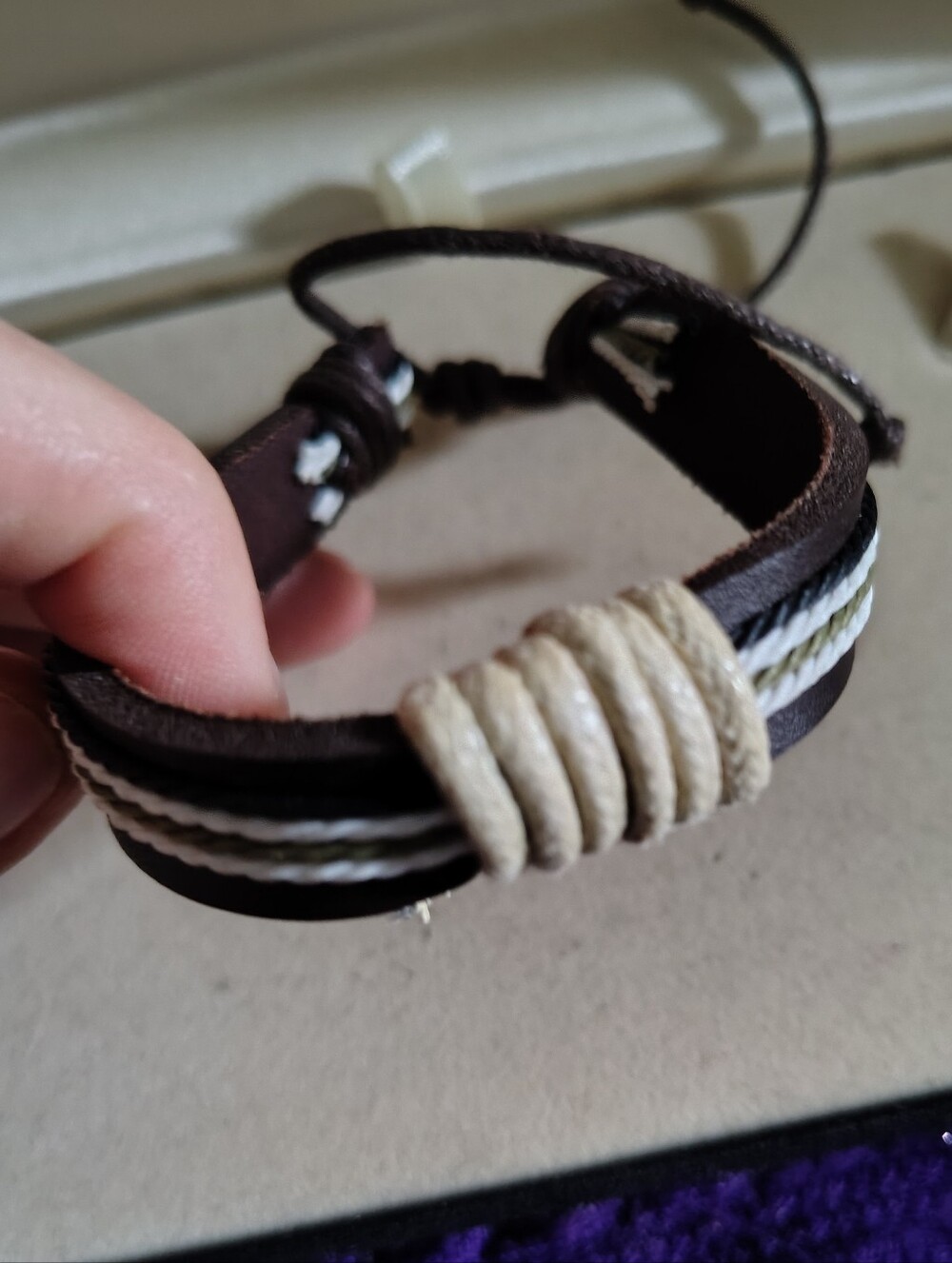 🚨New Men's Brown Leather Wrap Bracelet with Cream🚨 Accent